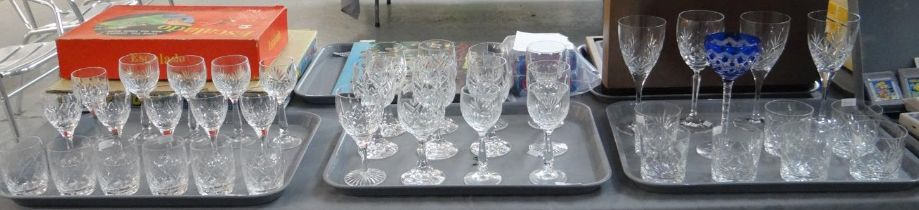 Three trays of glassware to include: Doulton crystal wine glasses, Brierley crystal small whisky