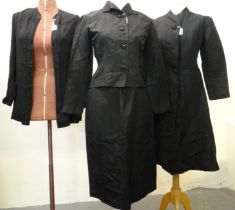 Collection of ladies vintage clothing to include: 40's taffeta black skirt suit with flower shaped