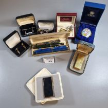 Box of oddments to include: cufflinks, Halcyon Days Enamels, pillbox in original box, vintage