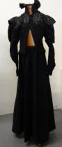 Victorian outfit comprising; a black full length skirt and black brocade beaded corseted bodice with