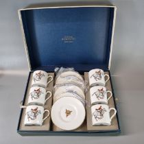 Royal Worcester bone china twelve piece coffee can and saucer set in original box in the Hunting