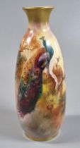 Royal Worcester porcelain ovoid shaped vase painted with peacocks perched in a fir tree, signed