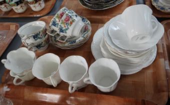 Tray of china teaware to include: four Booths 'Floradora' teacups and saucers, various Shelley white