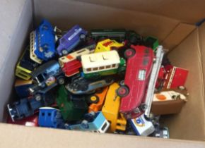 Box of assorted playworn diecast model vehicles, to include: some older Dinkys including Dinky