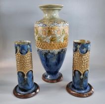 Royal Doulton Slaters patent stoneware vase No. 8419. 31cm high approx. together with a pair of