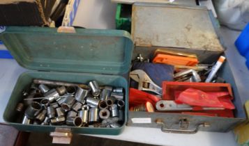 Two tool boxes containing sockets, spanners and other tools. (2) (B.P. 21% + VAT)