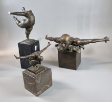 Three Kunst and Ambiente bronze sculptures, after Milo, all on marble plinths to include: Swimmer