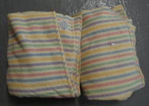 Two vintage woollen Scottish multi-coloured striped blankets with 'Balbirnie, made in Scotland'