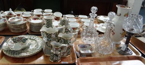Two trays of china and glass to include: Mason's Ironstone 'Applique' design items; plate, trinket