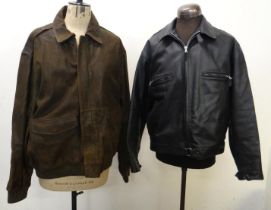 Two men's bomber jackets, one black leather and one brown suede by 'Orvis', size XXL. (2) (B.P.