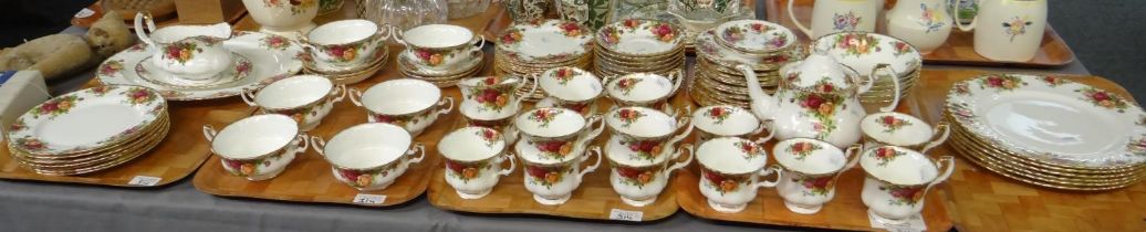 Five trays of Royal Albert English bone china 'Old Country Roses' design items to include: teapot,