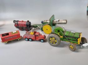 Collection of vintage toys to include: original Chipperfield's Circus International Crane Truck