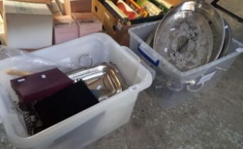 Two boxes of silver plate and other metalware. (B.P. 21% + VAT)