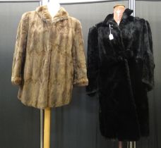 A vintage moleskin short coat with geometric design lining and a Frederick Hardy Fine Furs light