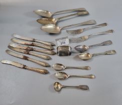 Collection of silver loose plated cutlery, some with steel blades. 11 troy oz approx. (B.P. 21% +