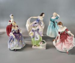 Six Royal Doulton bone china figurines to include: 'Springflowers', 'Nicola', 'My Best Friend', '