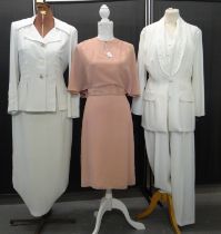 Two vintage crepe cream suits; one trouser suit by Modele and a skirt suit by Joseph Ribkoff