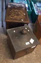 Brass repoussé log box and an oxidised metal coal bin. (2) (B.P. 21% + VAT)