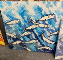 Wayne Phillips (contemporary Welsh, Pembrokeshire), three studies shoals of mackerel, signed. Oils