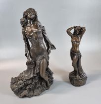 Bronzed study of a dancing female labelled John Letts to the base together with another similar.