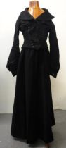 Black woollen Victorian ladies outfit to include: full length skirt with lining and black corseted