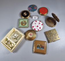 Collection of vintage compacts, varying designs including: hunting scene, Art Nouveau style etc. (