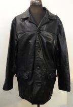 Men's size large Timberland black leather short coat or long jacket. (B.P. 21% + VAT)