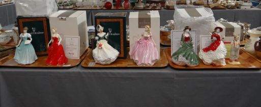 Three trays of boxed Royal Doulton figures to include: 'Victorian Christmas' HN4675, 'Just For