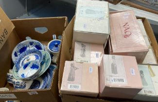 Two boxes of china to include: blue and white 'willow' pattern plates, bowls, teacup, teapot etc,