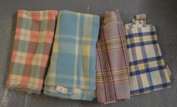 Collection of four vintage woollen check blankets or carthen in different colourways. (4) (B.P.