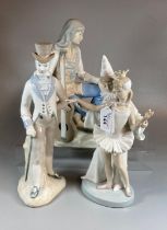 Lladro Spanish porcelain 'Carnival Couple' figure group of a pierrot and ballerina, together with