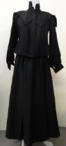 Victorian/Edwardian black outfit comprising: a full length black skirt and a black woollen crepe