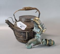 An unusual Crew & Sons plated metal spirit kettle with infuser and separate billy can, cane bound