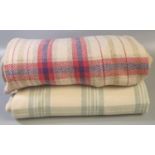 Four vintage woolen blankets/carthen, three check design in various colourways and one striped