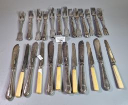 Collection of silver and silver plated flatware, some with silver blades and collars. (B.P. 21% +