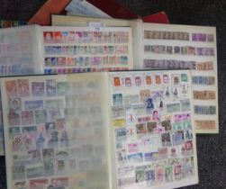 Box of All World stamps in seven stockbooks, many 100s of stamps, wide range of countries. (B.P. 21%