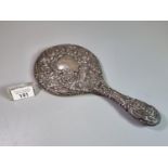 Edwardian design silver vanity ladies hand dressing table mirror with repoussé decoration of birds