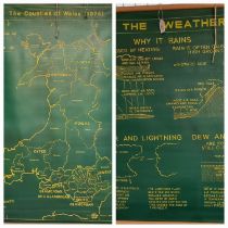 Vintage educational map, the Counties of Wales 1974 together with another education learning