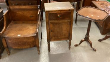 Collection of furnishing items to include: 19th century commode seat, tripod wine table and mid