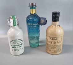 Three bottles of Gin to include: Mermaid Gin, Isle of Wight Distillery. 70cl. 42% vol., Ableforth'
