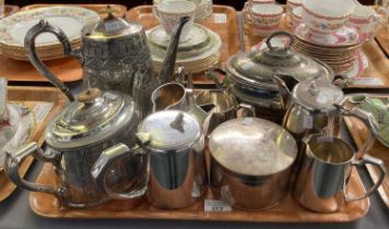 Tray of 19th century and other silver plated items to include: teapots, lidded two handled tureen,