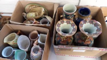 Two boxes of assorted china, being mainly 20th century Staffordshire, Shorter & Sons jugs, dishes