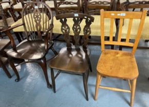 Collection of three chairs to include: elm and oak farmhouse chair, elm Ercol chair and a hoop