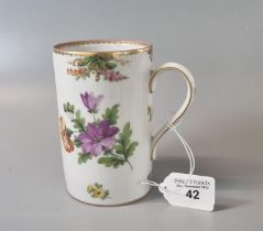 19th century Samson porcelain straight sided mug with painted floral decoration and gilt Trident