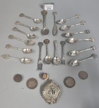 Collection of silver plated Rifle Society Club spoons, forks, knife etc. together with an Argyll and