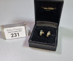 Pair of 9ct gold diamond and emerald earrings. 1.8g approx. (B.P. 21% + VAT)