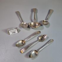 Collection of silver spoons and a ladle, some Dublin hallmarks. 5.9 troy oz approx. (B.P. 21% + VAT)