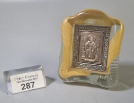Silver Orthodox Church Icon in moulded Murano type glass frame. (B.P. 21% + VAT)