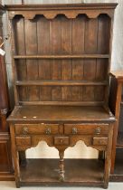 Modern oak two stage rack back pot board dresser, probably by Titchmarsh & Goodwin. 91x38x160cm