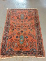 Middle Eastern design red ground floral and foliate runner. 144x100cm approx. (B.P. 21% + VAT)